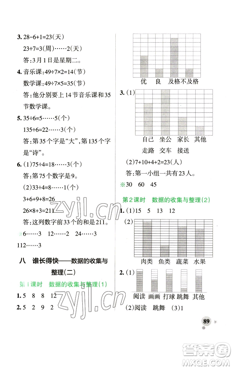 遼寧教育出版社2023小學(xué)學(xué)霸作業(yè)本三年級(jí)下冊(cè)數(shù)學(xué)青島版山東專版參考答案