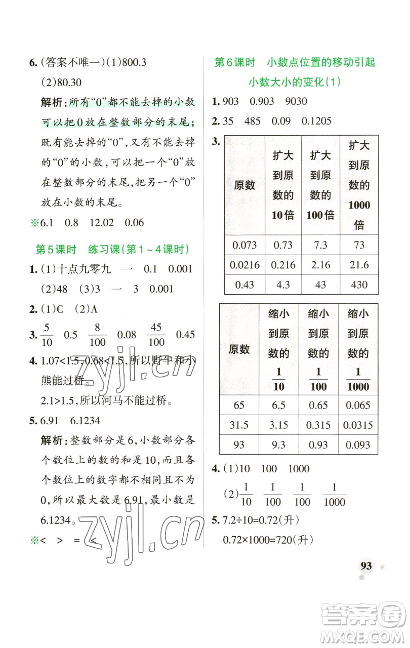 遼寧教育出版社2023小學(xué)學(xué)霸作業(yè)本四年級下冊數(shù)學(xué)青島版山東專版參考答案