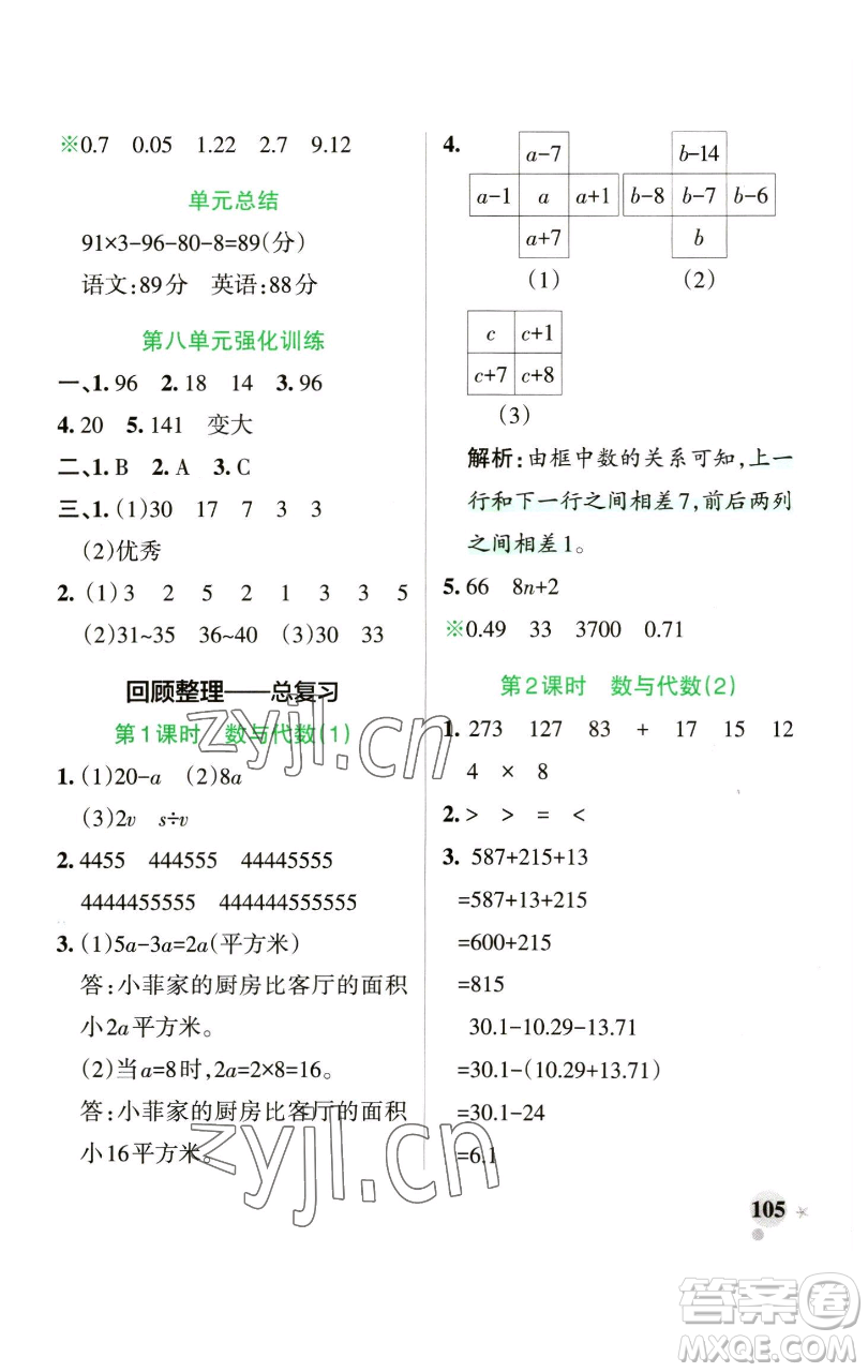 遼寧教育出版社2023小學(xué)學(xué)霸作業(yè)本四年級下冊數(shù)學(xué)青島版山東專版參考答案