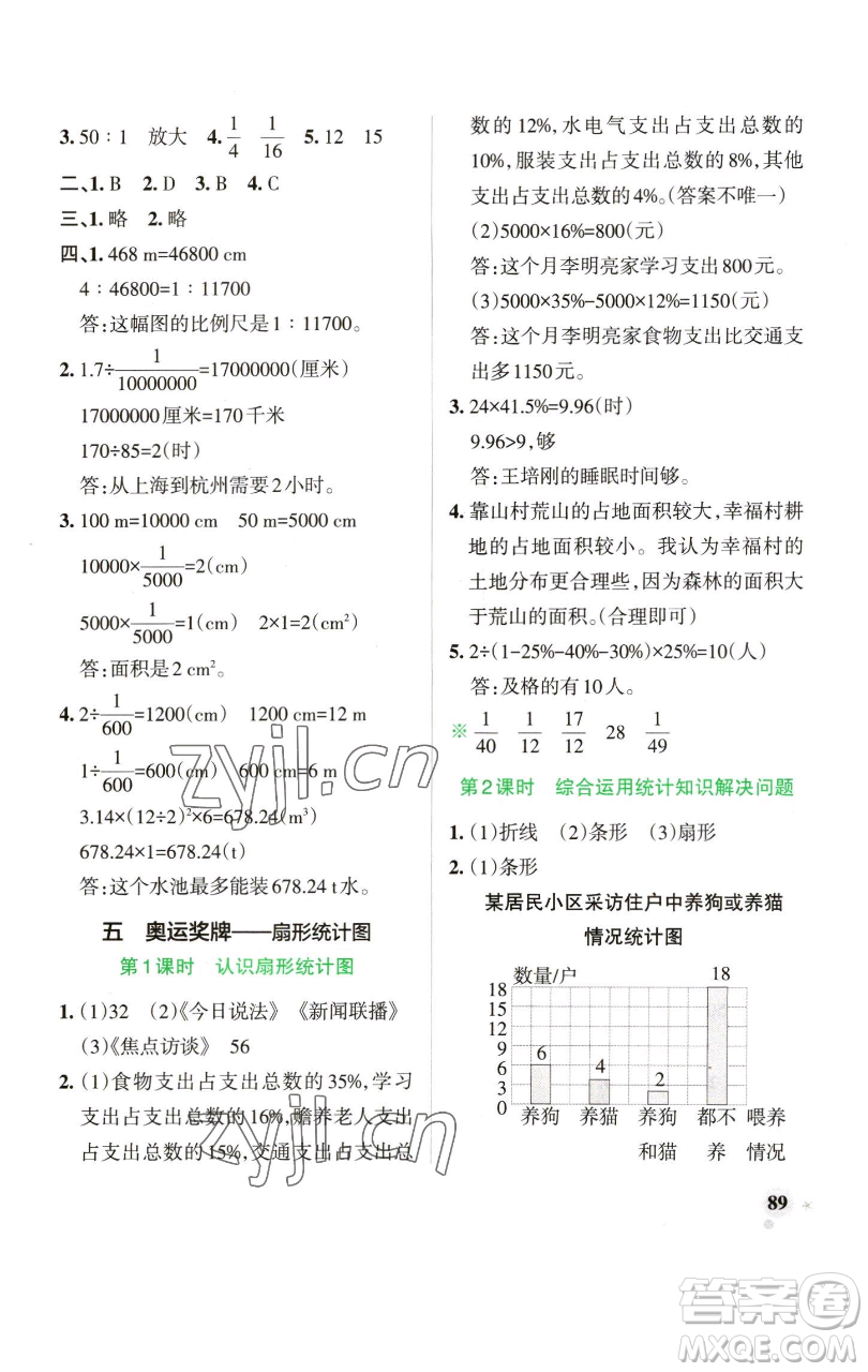 遼寧教育出版社2023小學(xué)學(xué)霸作業(yè)本六年級下冊數(shù)學(xué)青島版山東專版參考答案