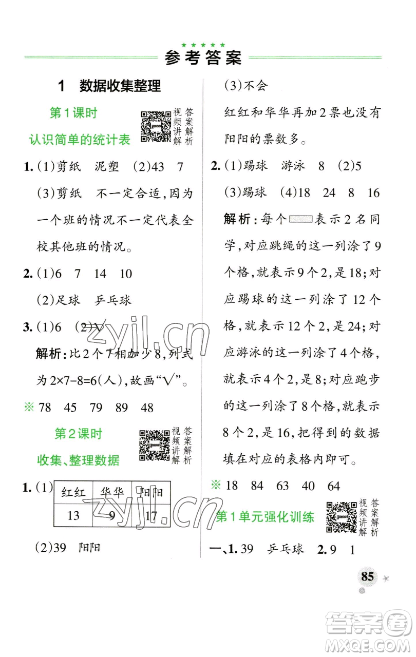 遼寧教育出版社2023小學(xué)學(xué)霸作業(yè)本二年級下冊數(shù)學(xué)人教版參考答案