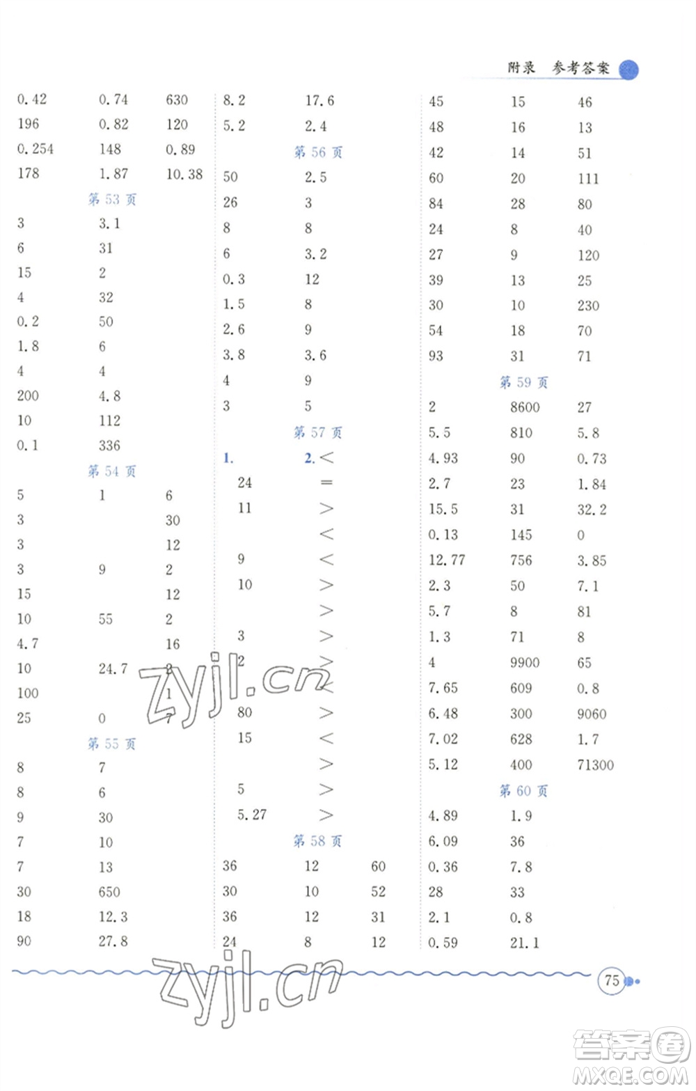 龍門書局2023黃岡小狀元口算速算練習(xí)冊四年級數(shù)學(xué)下冊北師大版參考答案