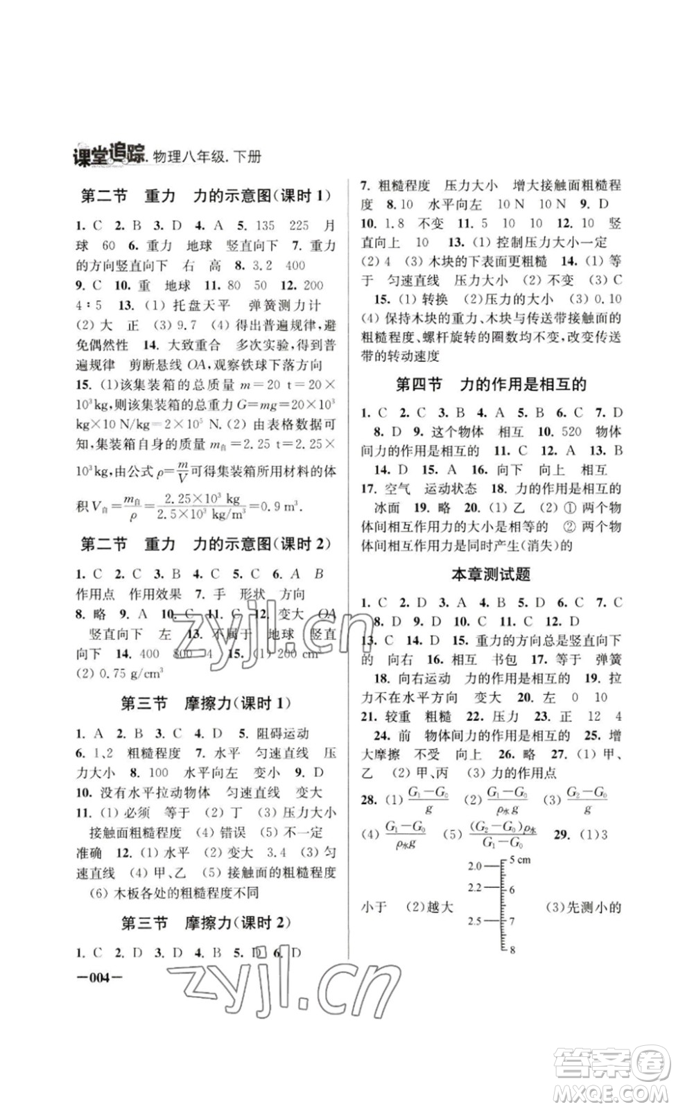 江蘇鳳凰美術(shù)出版社2023課堂追蹤八年級(jí)物理下冊(cè)蘇科版答案