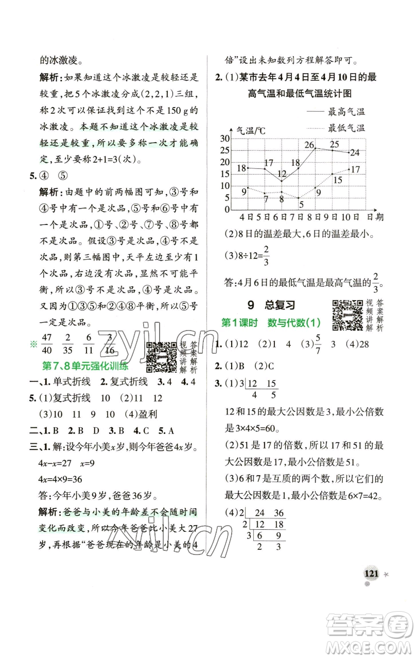 遼寧教育出版社2023小學(xué)學(xué)霸作業(yè)本五年級(jí)下冊(cè)數(shù)學(xué)人教版參考答案