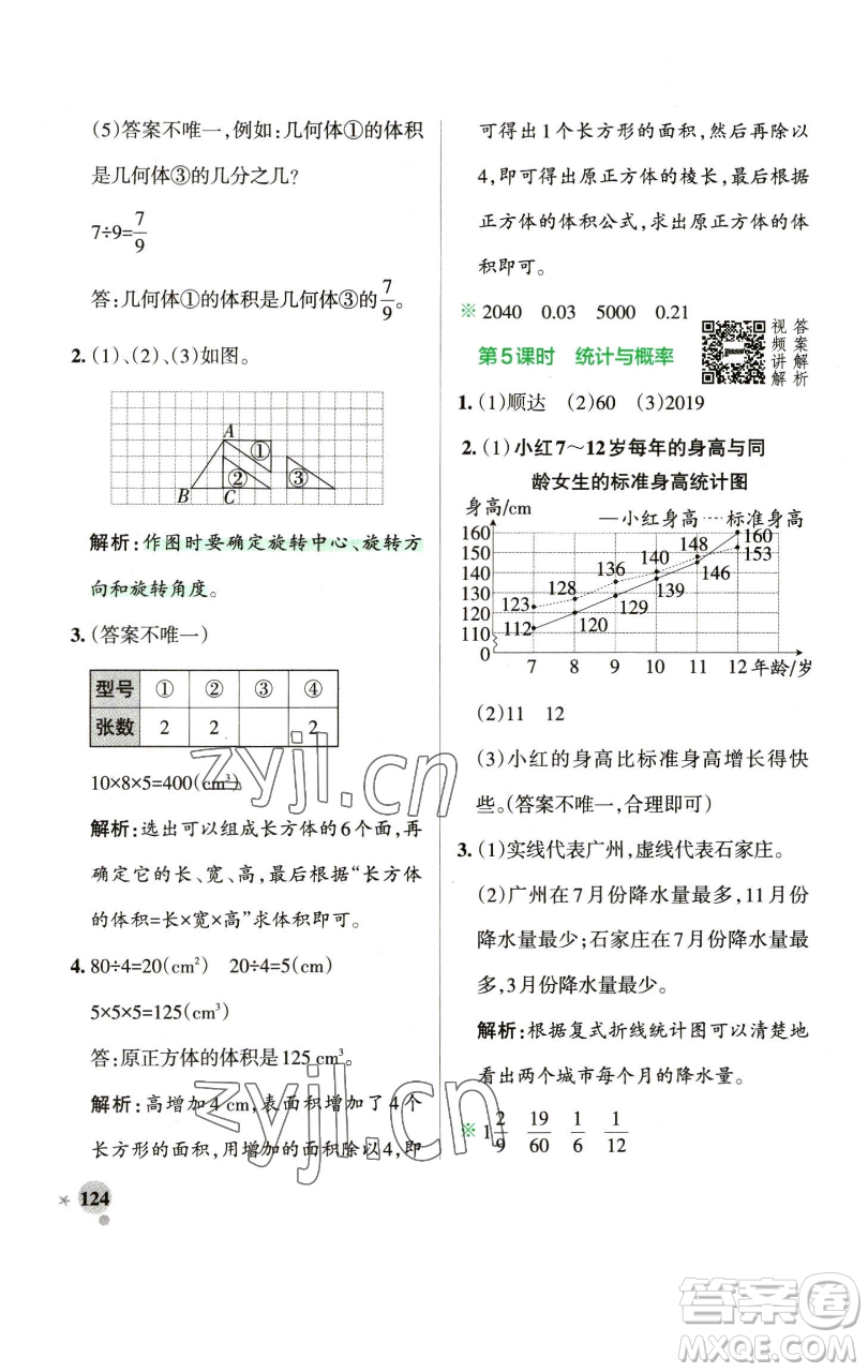 遼寧教育出版社2023小學(xué)學(xué)霸作業(yè)本五年級(jí)下冊(cè)數(shù)學(xué)人教版參考答案