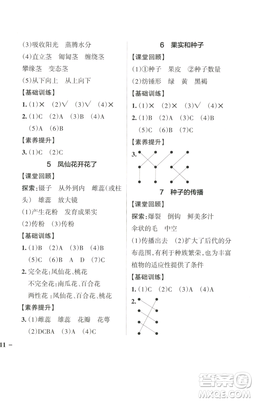 遼寧教育出版社2023小學(xué)學(xué)霸作業(yè)本四年級下冊科學(xué)教科版參考答案