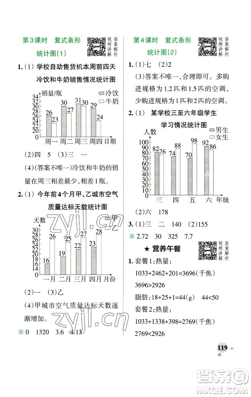 遼寧教育出版社2023小學(xué)學(xué)霸作業(yè)本四年級(jí)下冊(cè)數(shù)學(xué)人教版參考答案