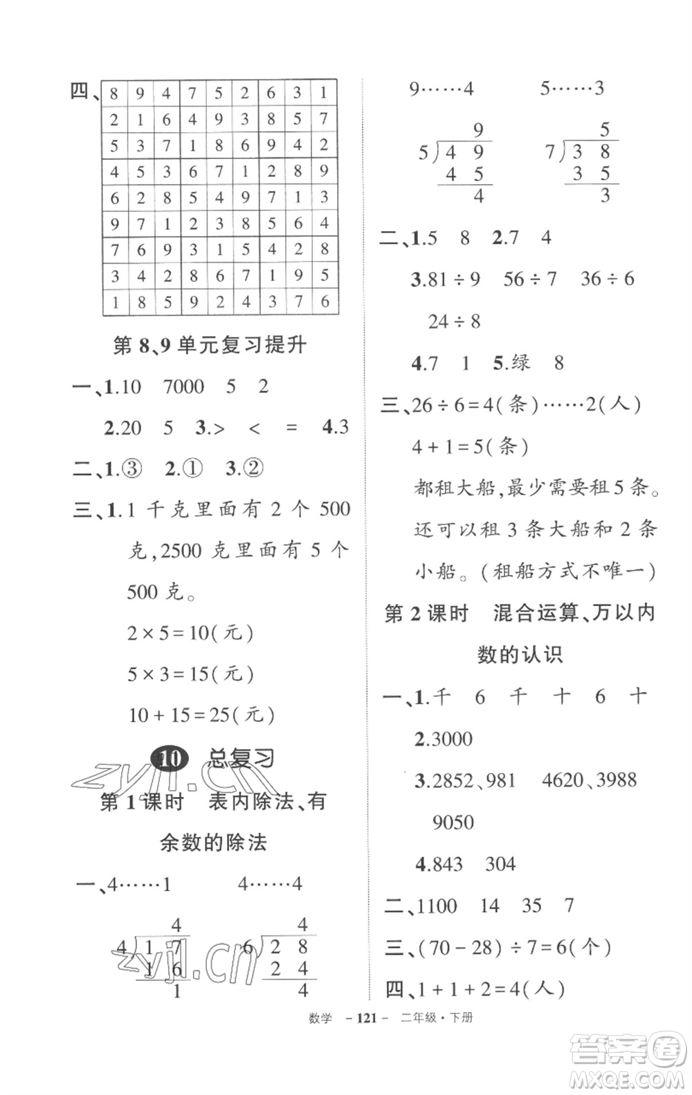 武漢出版社2023狀元成才路創(chuàng)優(yōu)作業(yè)100分二年級(jí)數(shù)學(xué)下冊(cè)人教版貴州專版參考答案