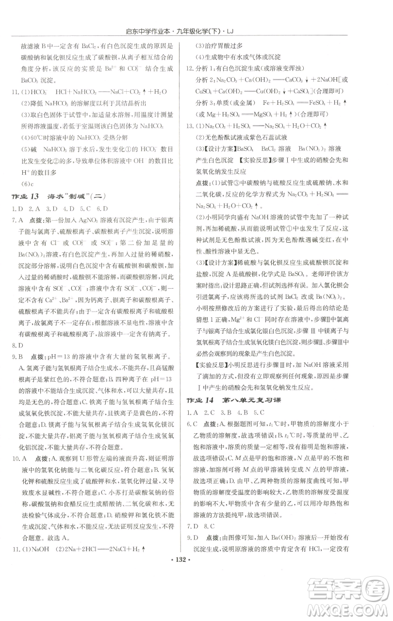 龍門書局2023啟東中學(xué)作業(yè)本九年級(jí)下冊(cè)化學(xué)魯教版宿遷專版參考答案