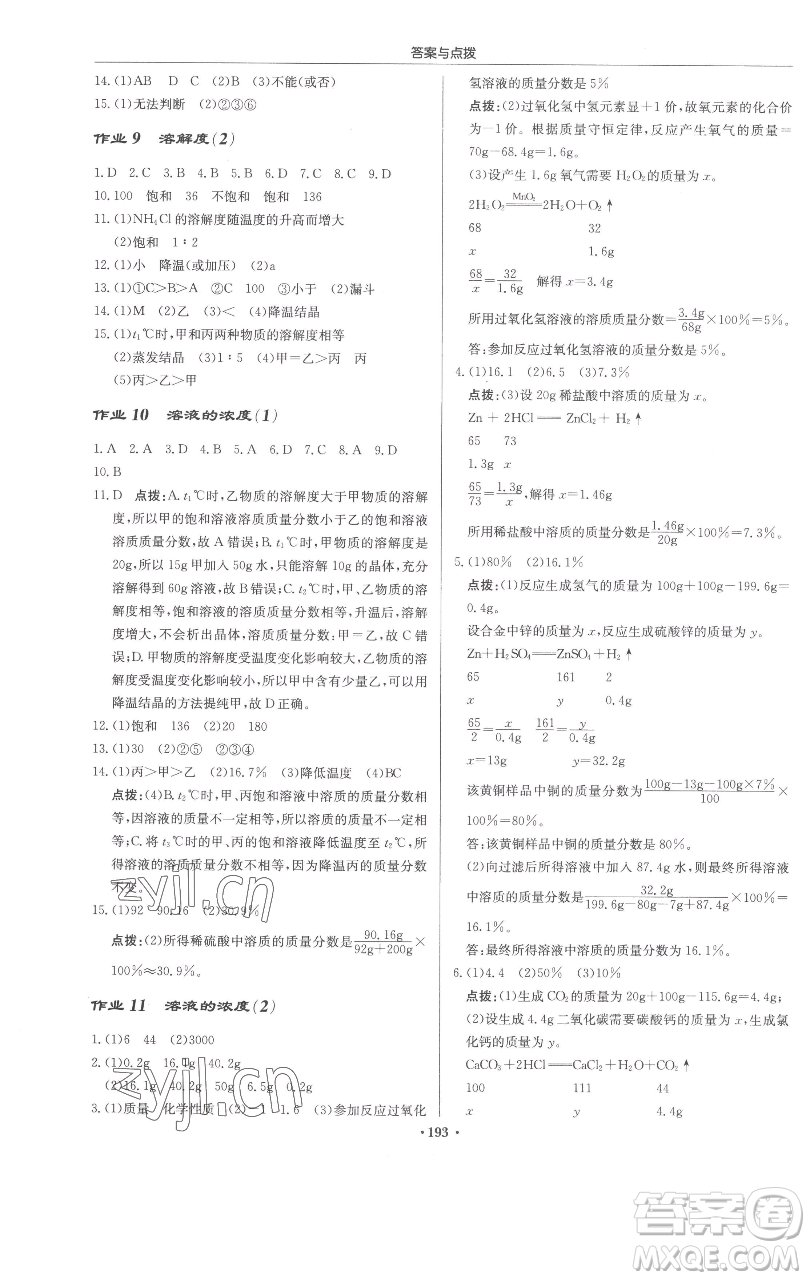 龍門書局2023啟東中學(xué)作業(yè)本九年級下冊化學(xué)人教版蘇北專版參考答案