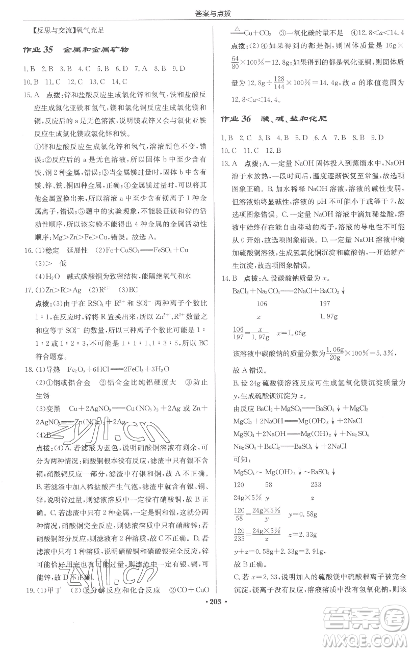 龍門書局2023啟東中學(xué)作業(yè)本九年級下冊化學(xué)人教版蘇北專版參考答案