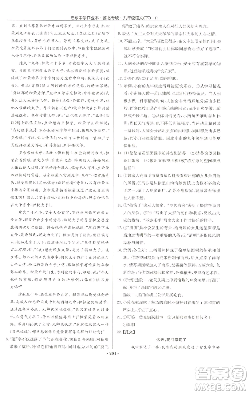 龍門書(shū)局2023啟東中學(xué)作業(yè)本九年級(jí)下冊(cè)語(yǔ)文人教版蘇北專版參考答案