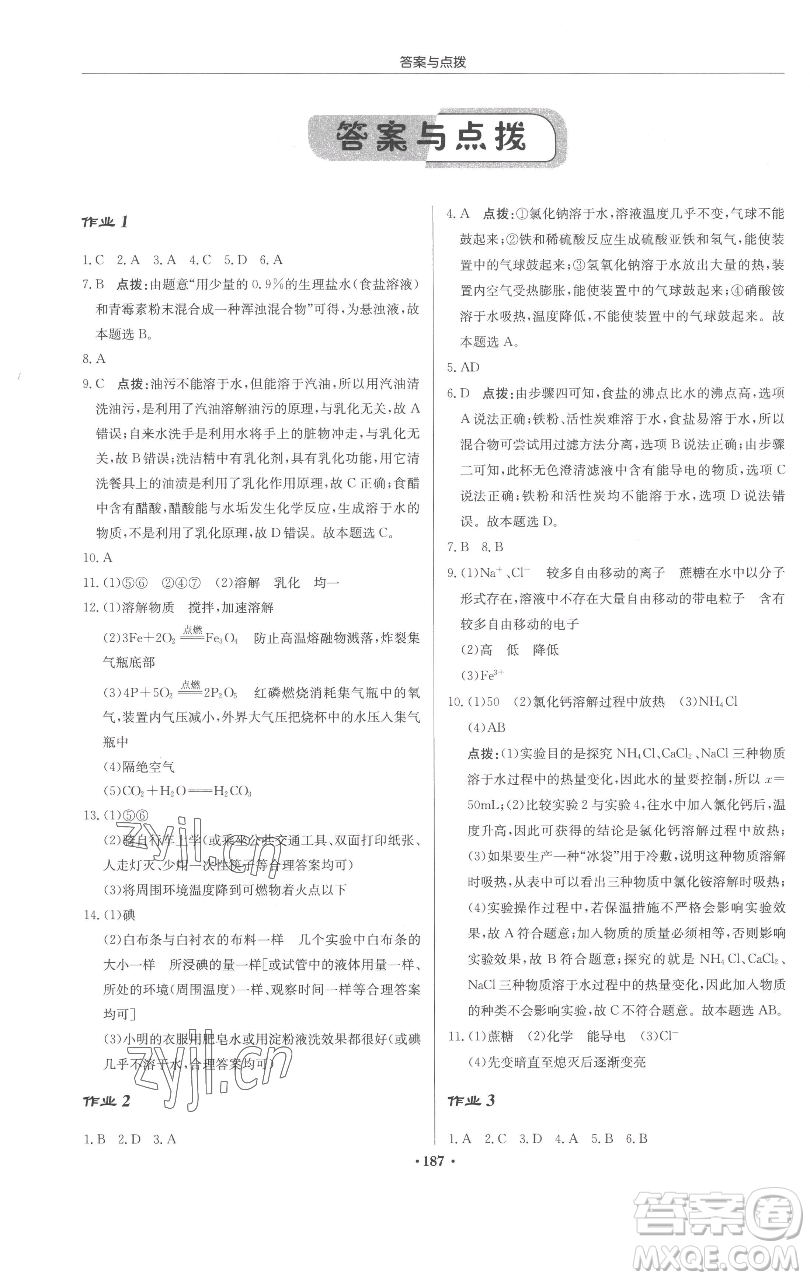 龍門書局2023啟東中學(xué)作業(yè)本九年級(jí)下冊(cè)化學(xué)滬教版參考答案