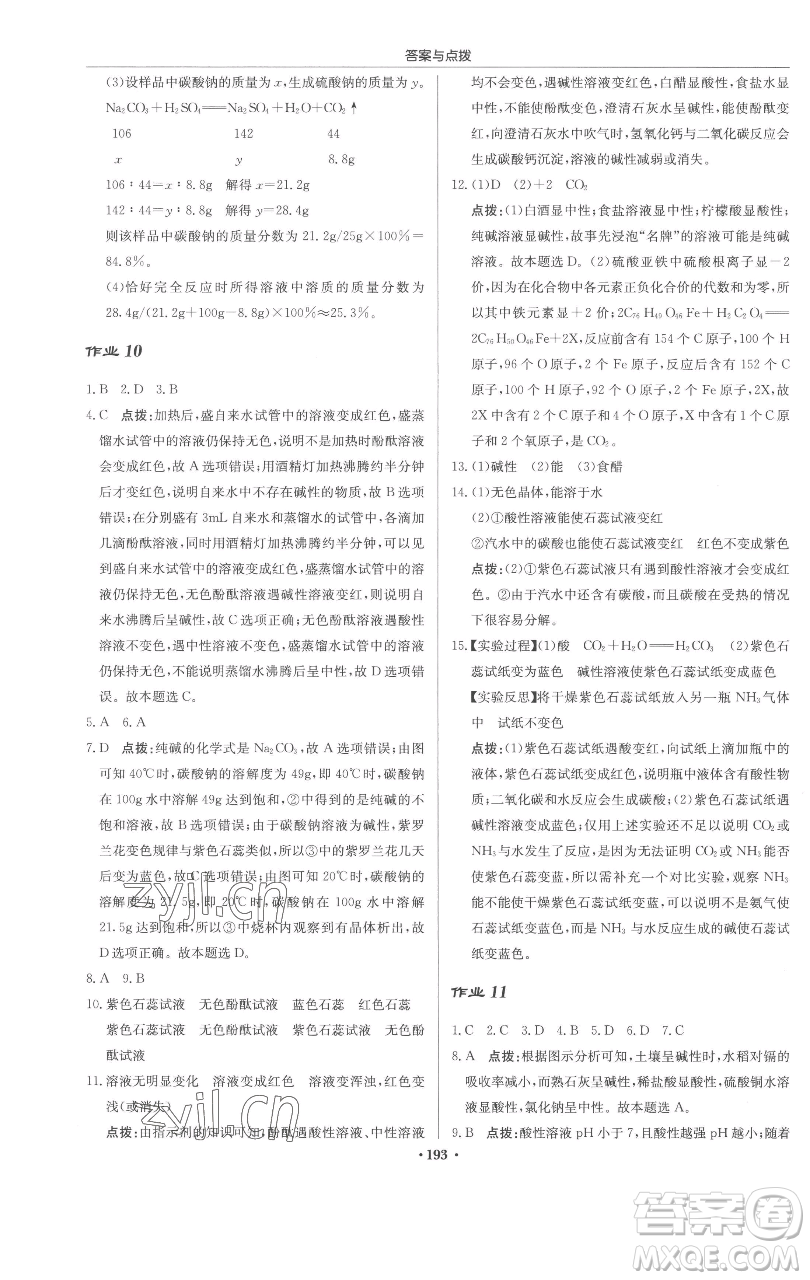 龍門書局2023啟東中學(xué)作業(yè)本九年級(jí)下冊(cè)化學(xué)滬教版參考答案