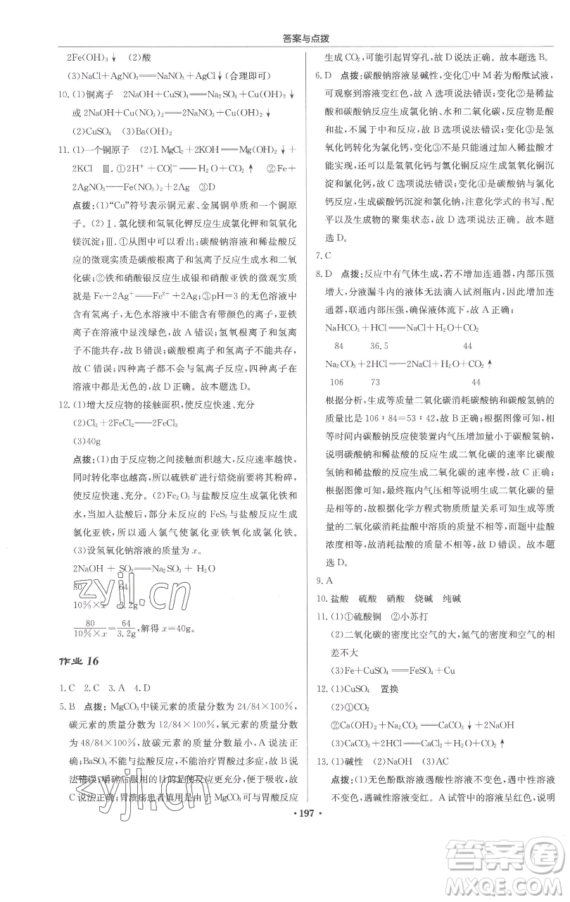 龍門書局2023啟東中學(xué)作業(yè)本九年級(jí)下冊(cè)化學(xué)滬教版參考答案