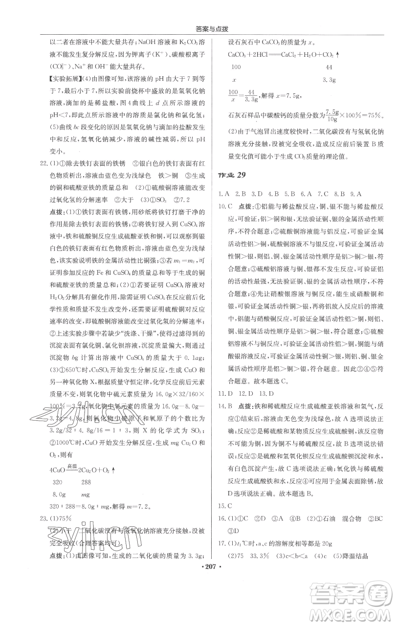 龍門書局2023啟東中學(xué)作業(yè)本九年級(jí)下冊(cè)化學(xué)滬教版參考答案