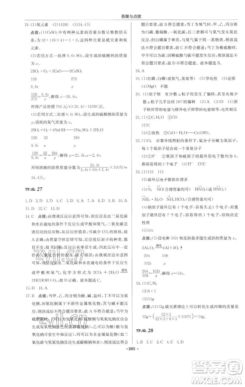 龍門書局2023啟東中學(xué)作業(yè)本九年級(jí)下冊(cè)化學(xué)滬教版參考答案