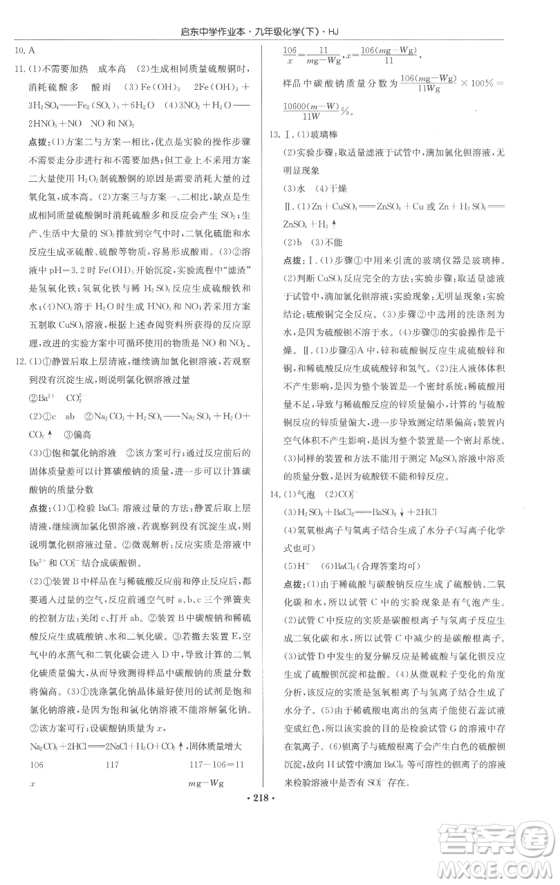 龍門書局2023啟東中學(xué)作業(yè)本九年級(jí)下冊(cè)化學(xué)滬教版參考答案