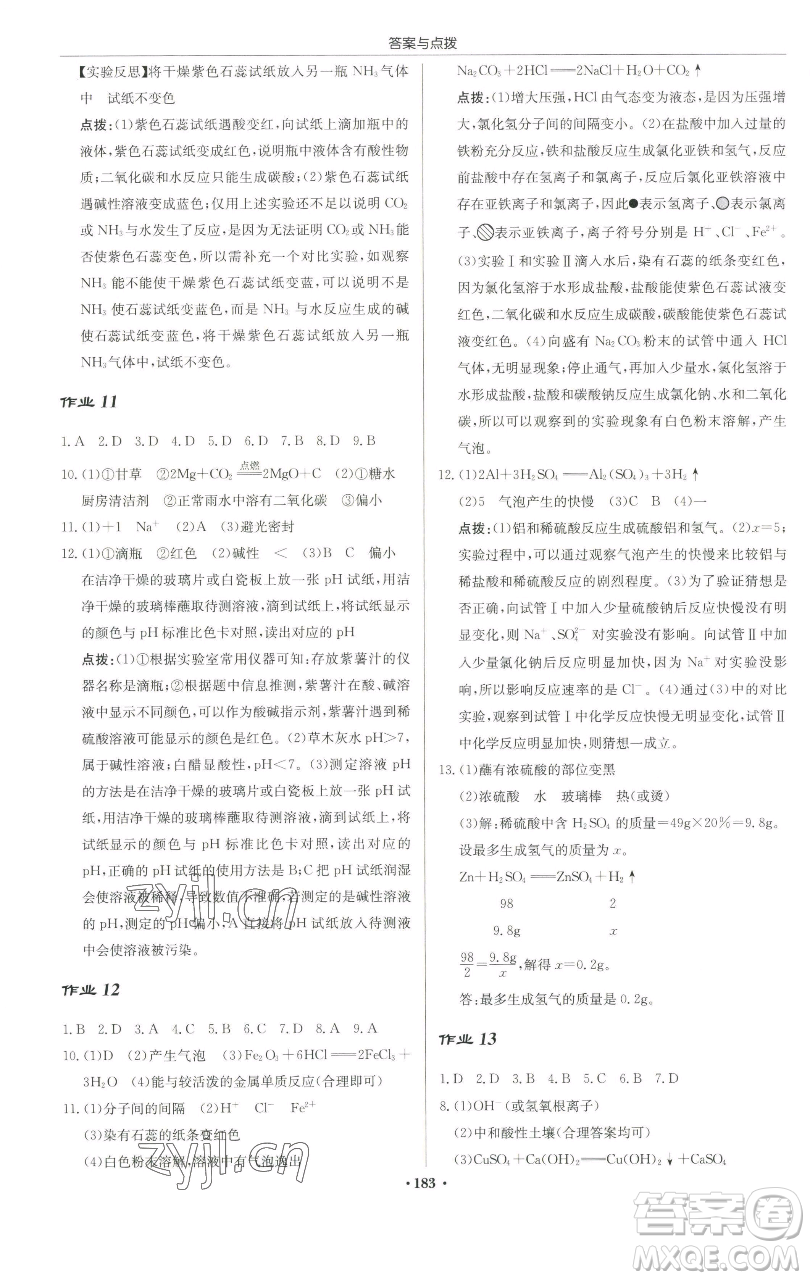 龍門書局2023啟東中學(xué)作業(yè)本九年級(jí)下冊(cè)化學(xué)滬教版蘇北專版參考答案