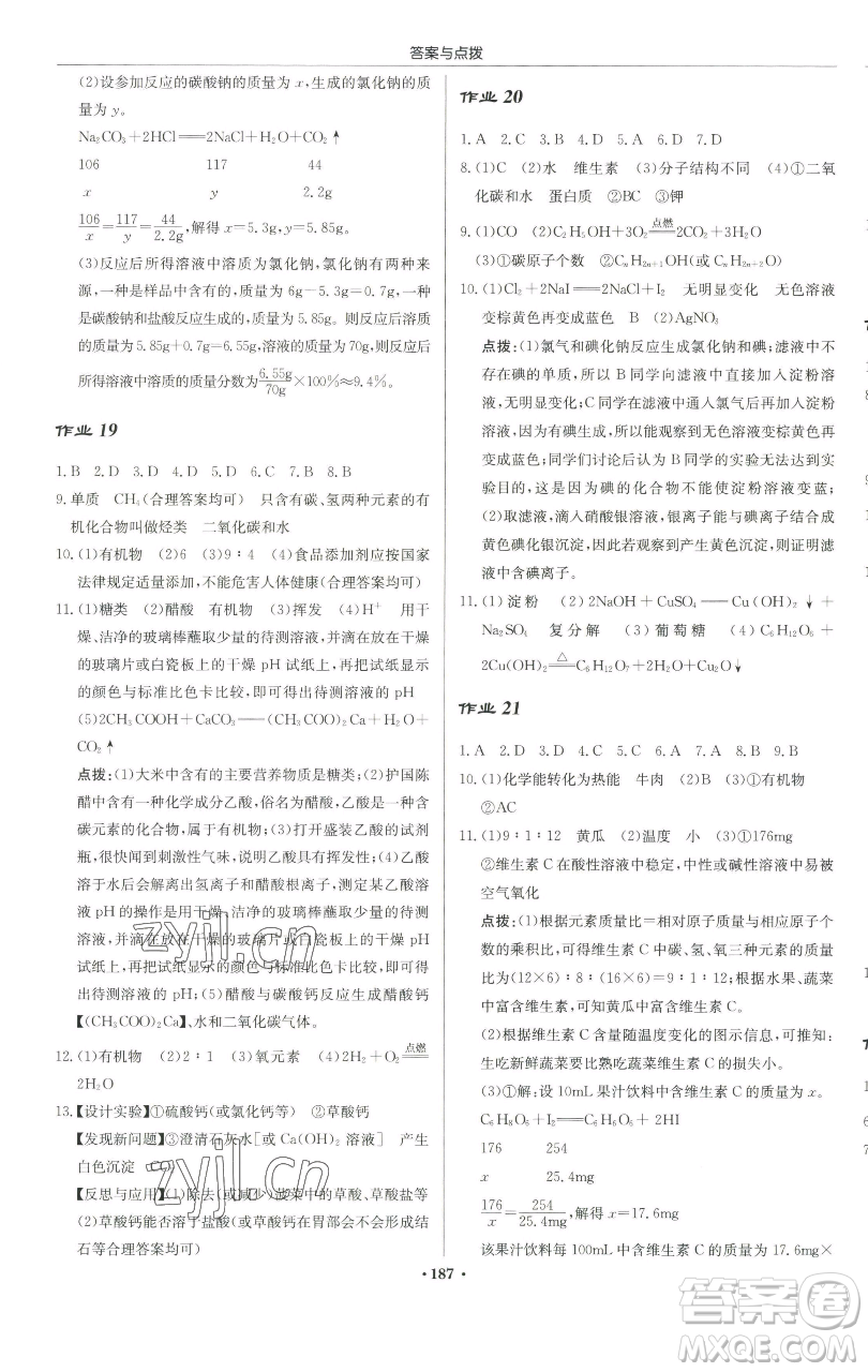 龍門書局2023啟東中學(xué)作業(yè)本九年級(jí)下冊(cè)化學(xué)滬教版蘇北專版參考答案