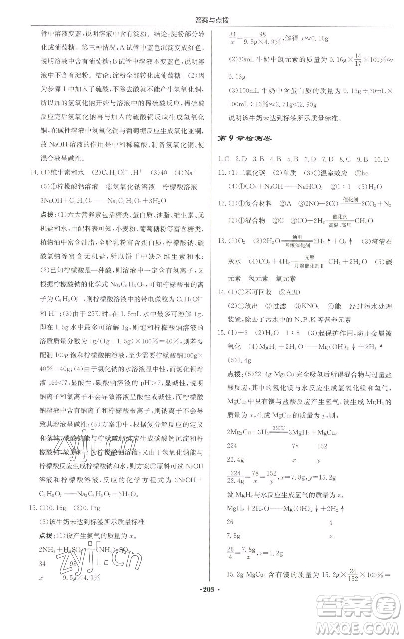 龍門書局2023啟東中學(xué)作業(yè)本九年級(jí)下冊(cè)化學(xué)滬教版蘇北專版參考答案