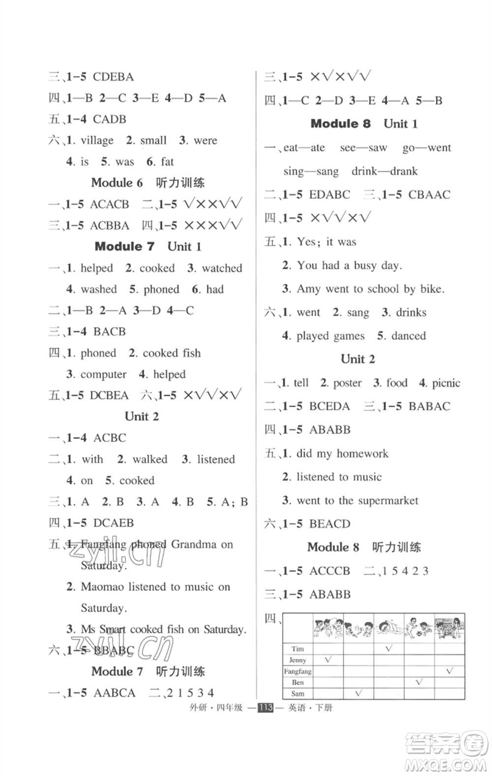 長江出版社2023狀元成才路創(chuàng)優(yōu)作業(yè)100分四年級英語下冊外研版參考答案