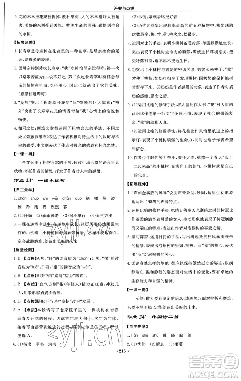 龍門書(shū)局2023啟東中學(xué)作業(yè)本七年級(jí)下冊(cè)語(yǔ)文人教版參考答案