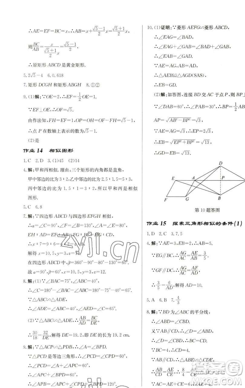 龍門書局2023啟東中學作業(yè)本九年級下冊數(shù)學蘇科版鹽城專版參考答案