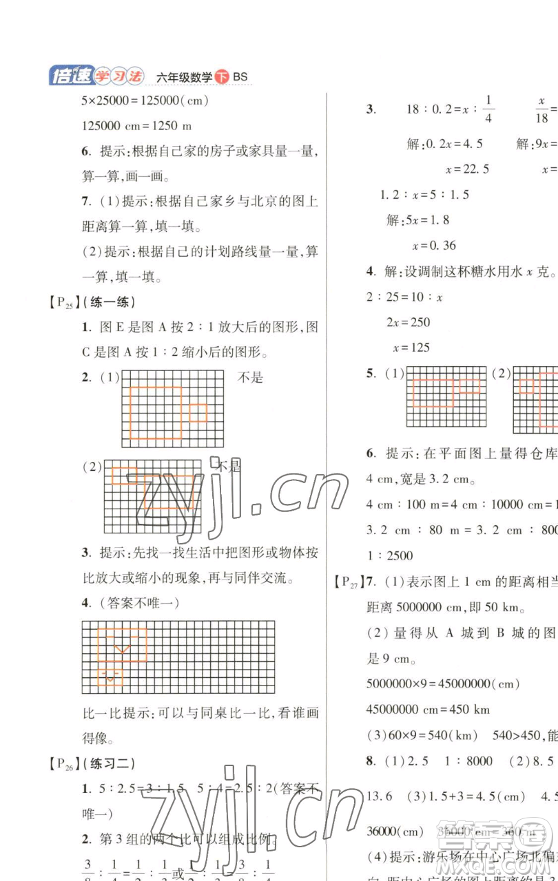 開明出版社2023倍速學(xué)習(xí)法六年級下冊數(shù)學(xué)北師大版參考答案