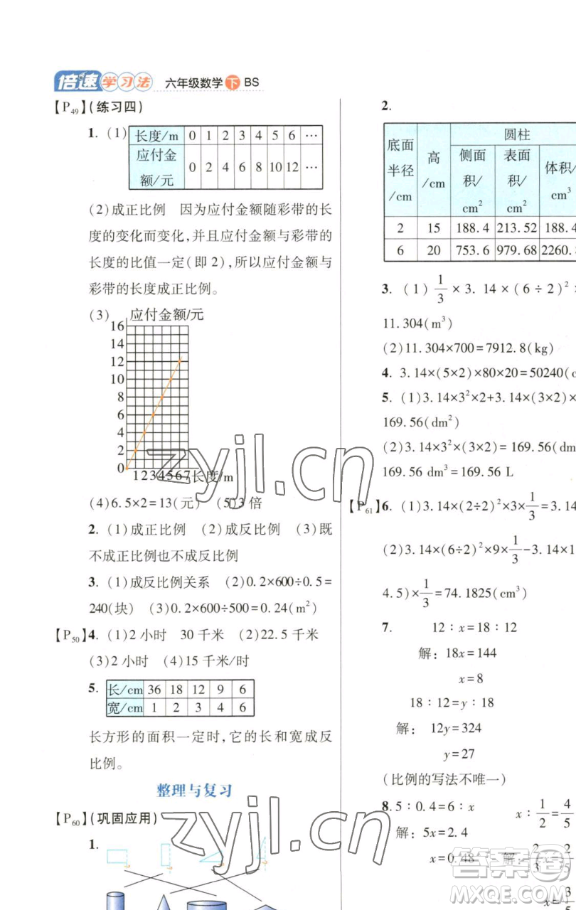 開明出版社2023倍速學(xué)習(xí)法六年級下冊數(shù)學(xué)北師大版參考答案