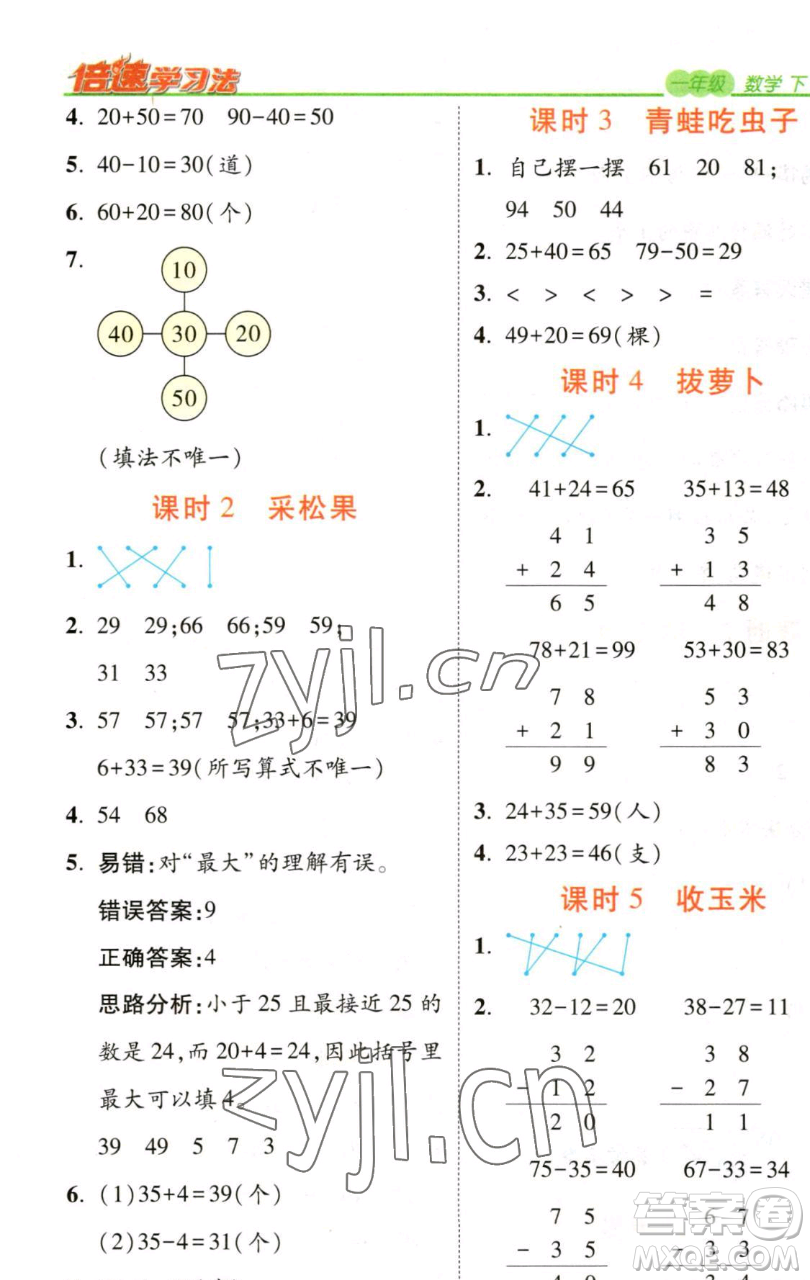 開明出版社2023倍速學(xué)習(xí)法一年級下冊數(shù)學(xué)北師大版參考答案