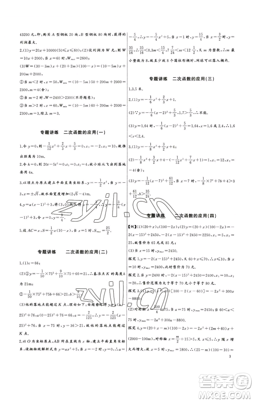 長(zhǎng)江少年兒童出版社2023思維新觀察中考數(shù)學(xué)專題復(fù)習(xí)參考答案