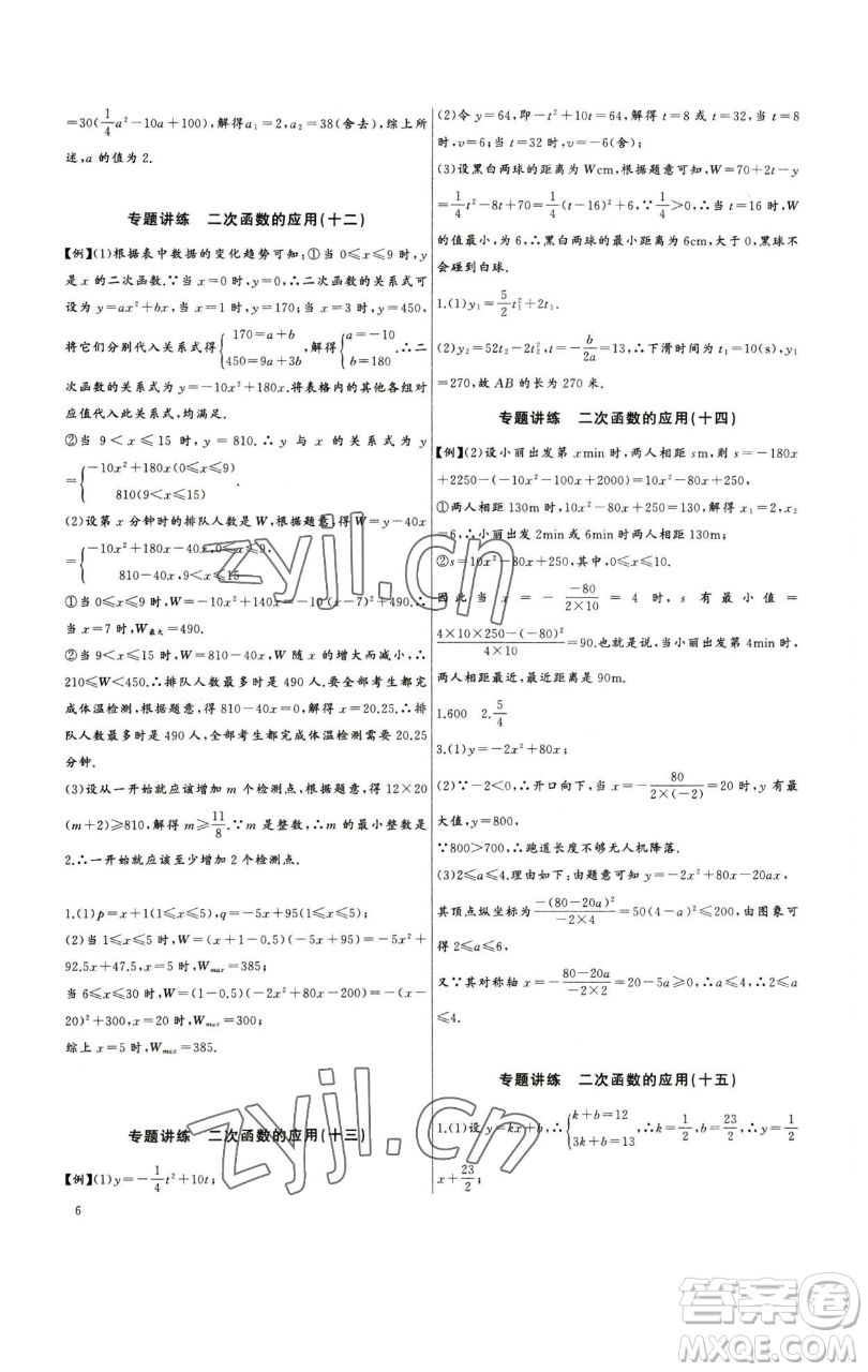 長(zhǎng)江少年兒童出版社2023思維新觀察中考數(shù)學(xué)專題復(fù)習(xí)參考答案