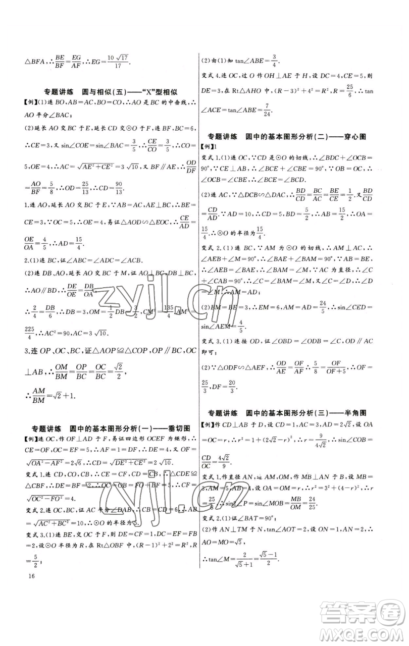 長(zhǎng)江少年兒童出版社2023思維新觀察中考數(shù)學(xué)專題復(fù)習(xí)參考答案