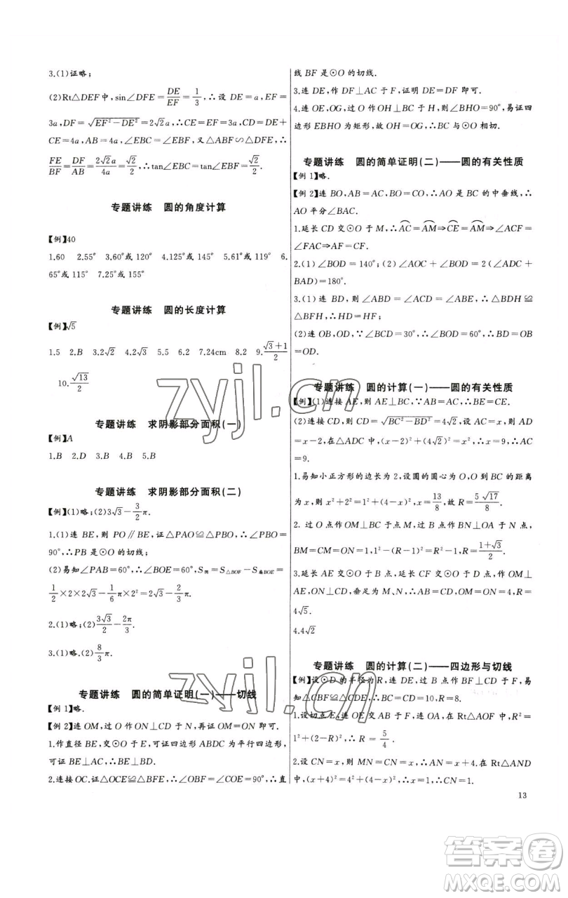 長(zhǎng)江少年兒童出版社2023思維新觀察中考數(shù)學(xué)專題復(fù)習(xí)參考答案