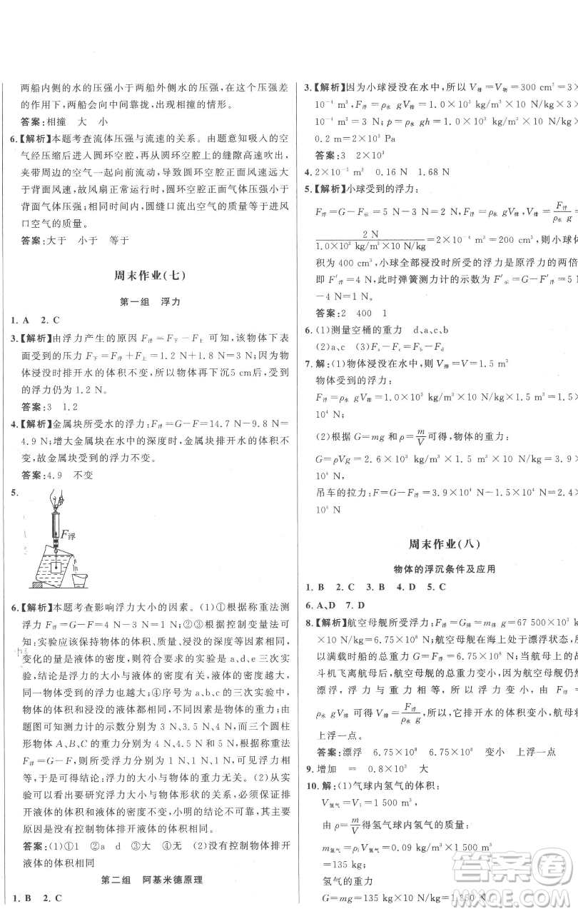 延邊大學(xué)出版社2023世紀(jì)金榜百練百勝八年級下冊物理人教版參考答案