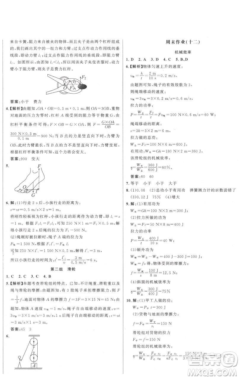 延邊大學(xué)出版社2023世紀(jì)金榜百練百勝八年級下冊物理人教版參考答案