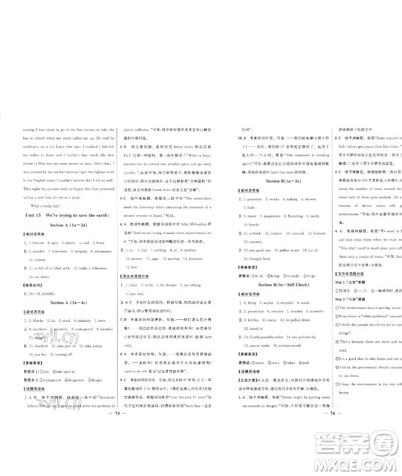 延邊大學出版社2023世紀金榜百練百勝九年級下冊英語人教版參考答案