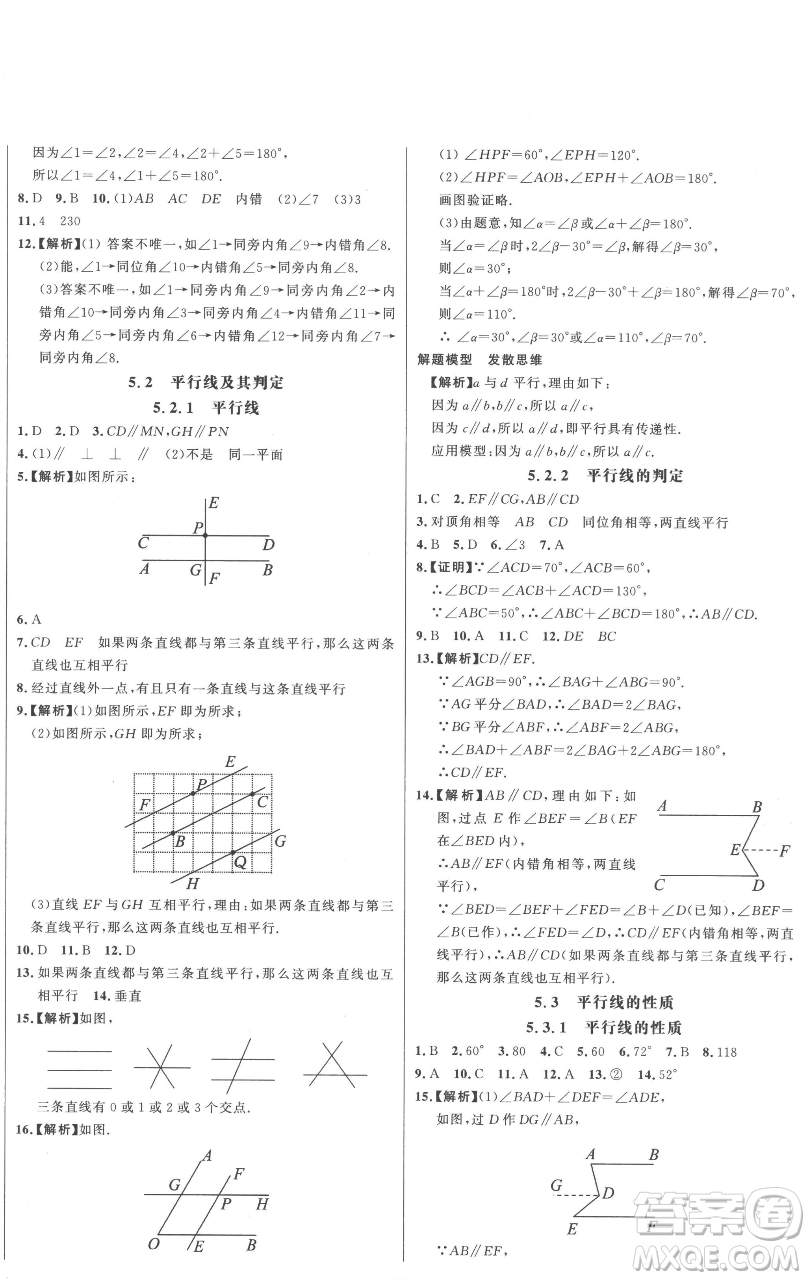 延邊大學(xué)出版社2023世紀(jì)金榜百練百勝七年級下冊數(shù)學(xué)人教版參考答案