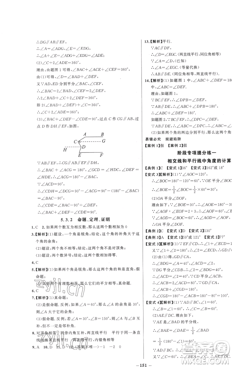 延邊大學(xué)出版社2023世紀(jì)金榜百練百勝七年級下冊數(shù)學(xué)人教版參考答案