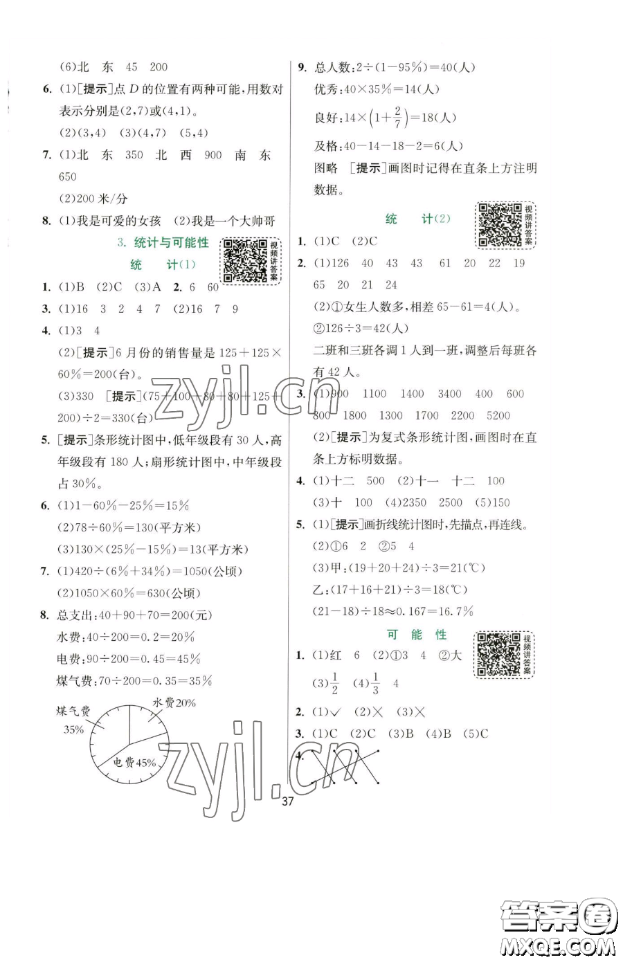 江蘇人民出版社2023實(shí)驗(yàn)班提優(yōu)訓(xùn)練六年級(jí)下冊(cè)數(shù)學(xué)蘇教版參考答案