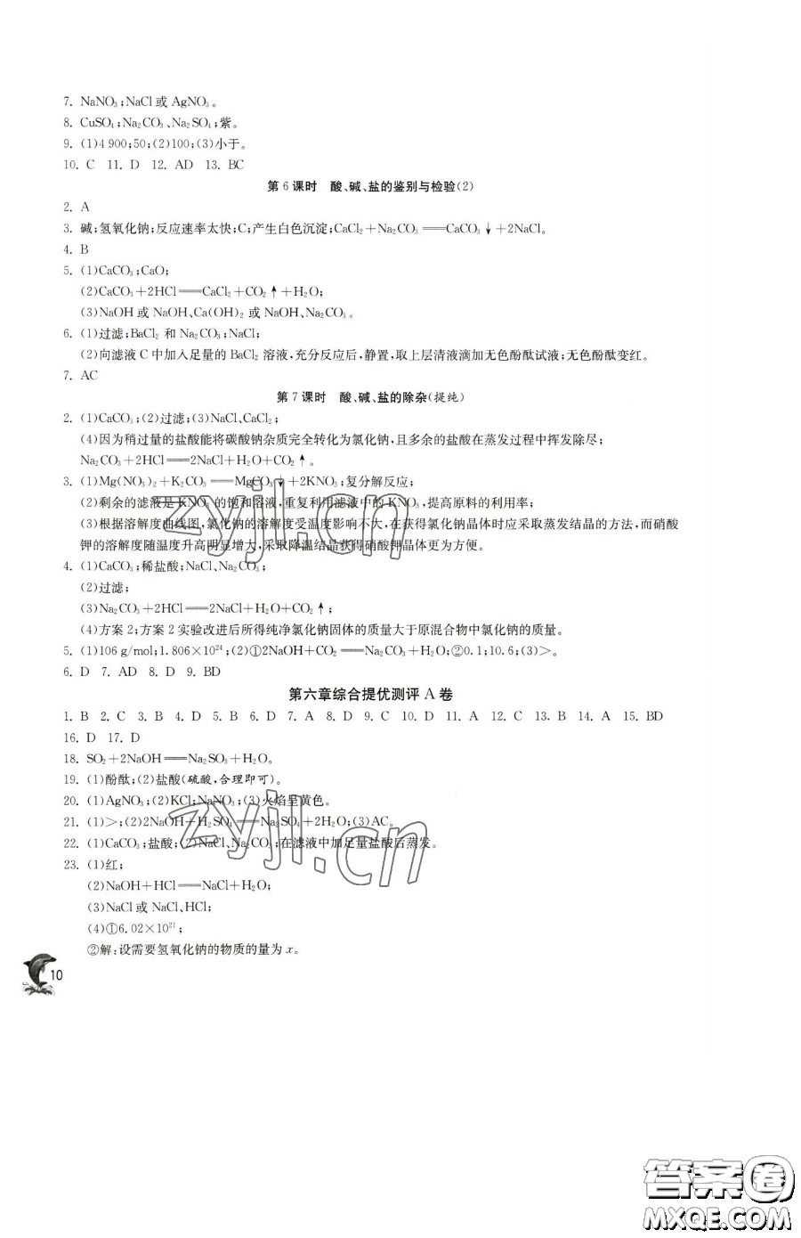 江蘇人民出版社2023實驗班提優(yōu)訓練九年級下冊化學滬教版上海專版參考答案