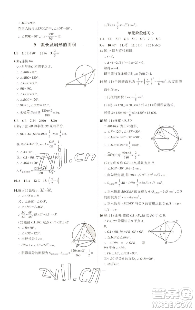 安徽大學(xué)出版社2023創(chuàng)新課堂創(chuàng)新作業(yè)本九年級數(shù)學(xué)下冊北師大版參考答案