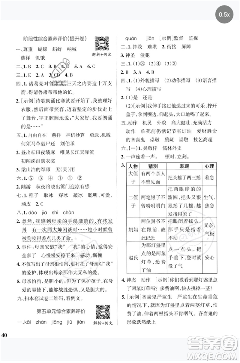 陜西師范大學(xué)出版總社2023小學(xué)學(xué)霸沖A卷五年級(jí)語(yǔ)文下冊(cè)人教版參考答案