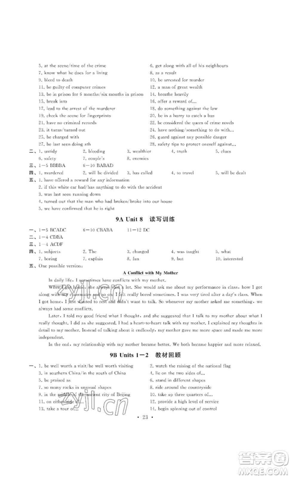 南京大學(xué)出版社2023創(chuàng)新優(yōu)化學(xué)案九年級英語下冊譯林版答案