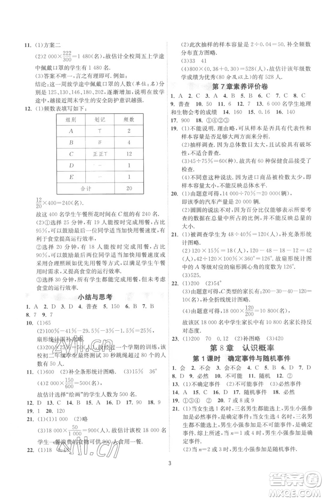 江蘇人民出版社2023春季1課3練單元達標測試八年級下冊數(shù)學(xué)蘇科版參考答案