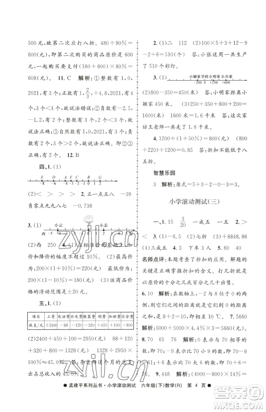 浙江工商大學(xué)出版社2023孟建平小學(xué)滾動測試六年級下冊數(shù)學(xué)人教版參考答案