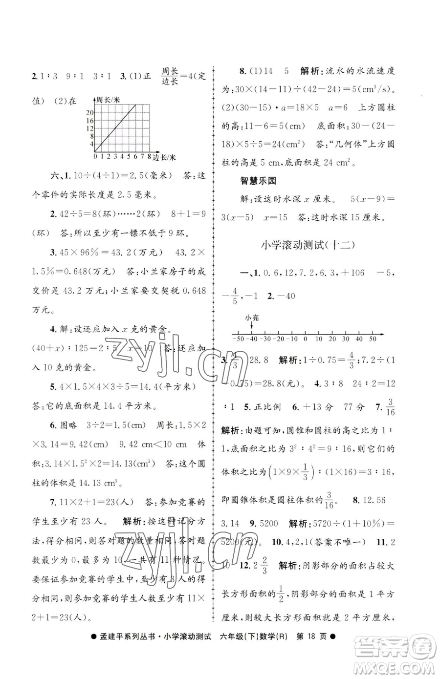 浙江工商大學(xué)出版社2023孟建平小學(xué)滾動測試六年級下冊數(shù)學(xué)人教版參考答案