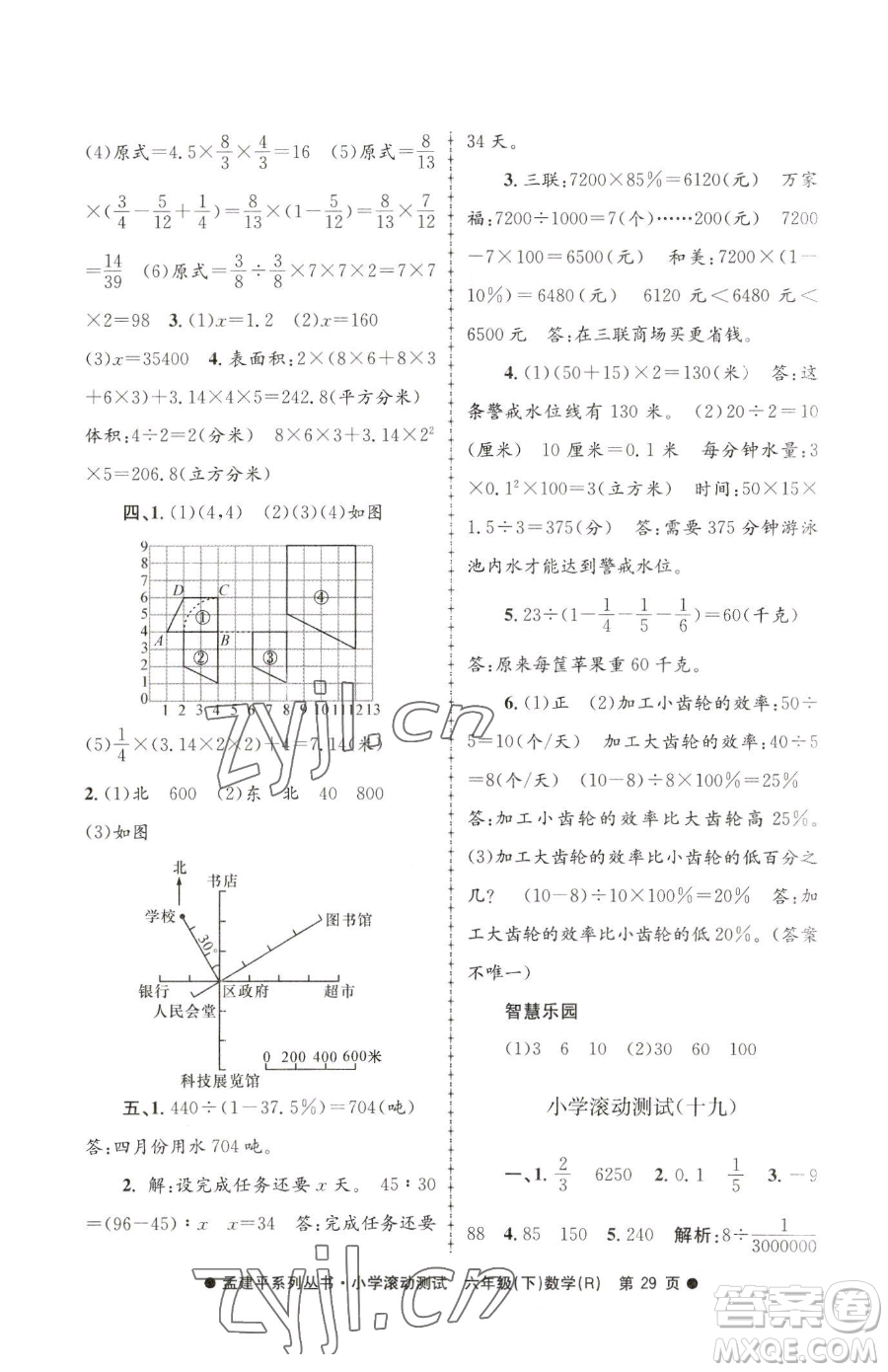 浙江工商大學(xué)出版社2023孟建平小學(xué)滾動測試六年級下冊數(shù)學(xué)人教版參考答案