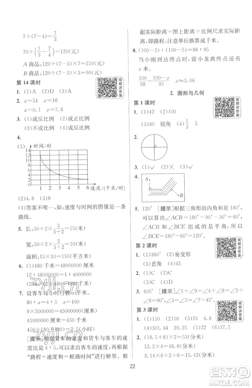 江蘇人民出版社2023春季1課3練單元達(dá)標(biāo)測(cè)試六年級(jí)下冊(cè)數(shù)學(xué)蘇科版參考答案